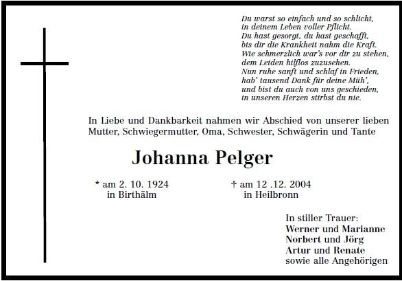 Rottmann Johanna 1924-2004 Todesanzeige